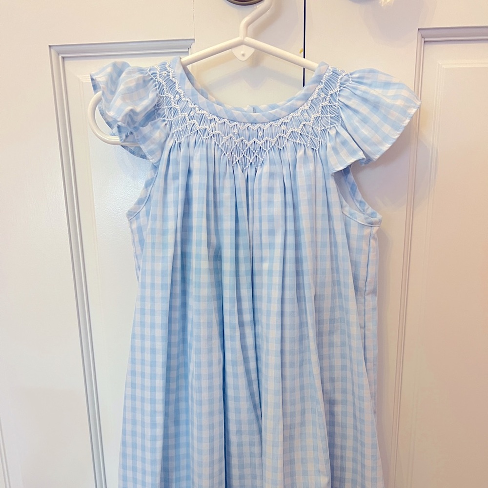 Beaufort Bonnet Company Light blue and white gingham smocked dress 4t